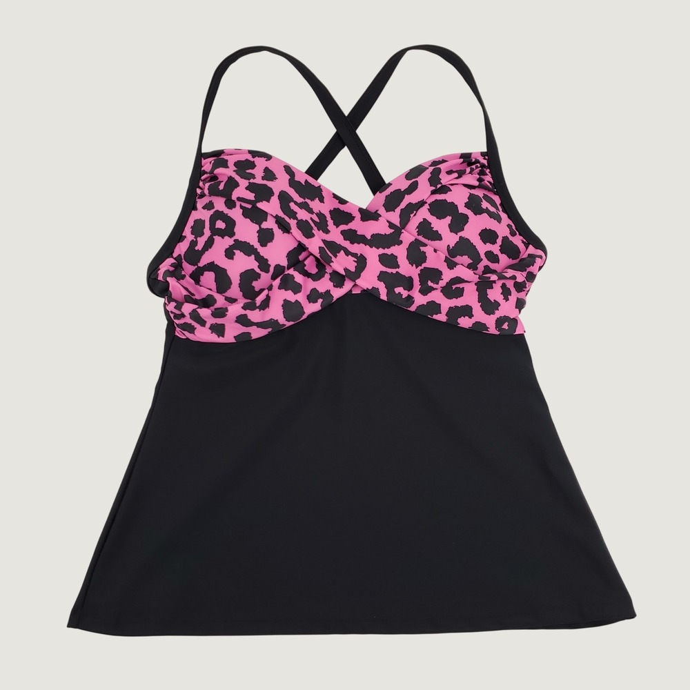 Halcurt Pink Leopard Twist Front Tankini Swim Top Medium 8-10 Adjustable Straps